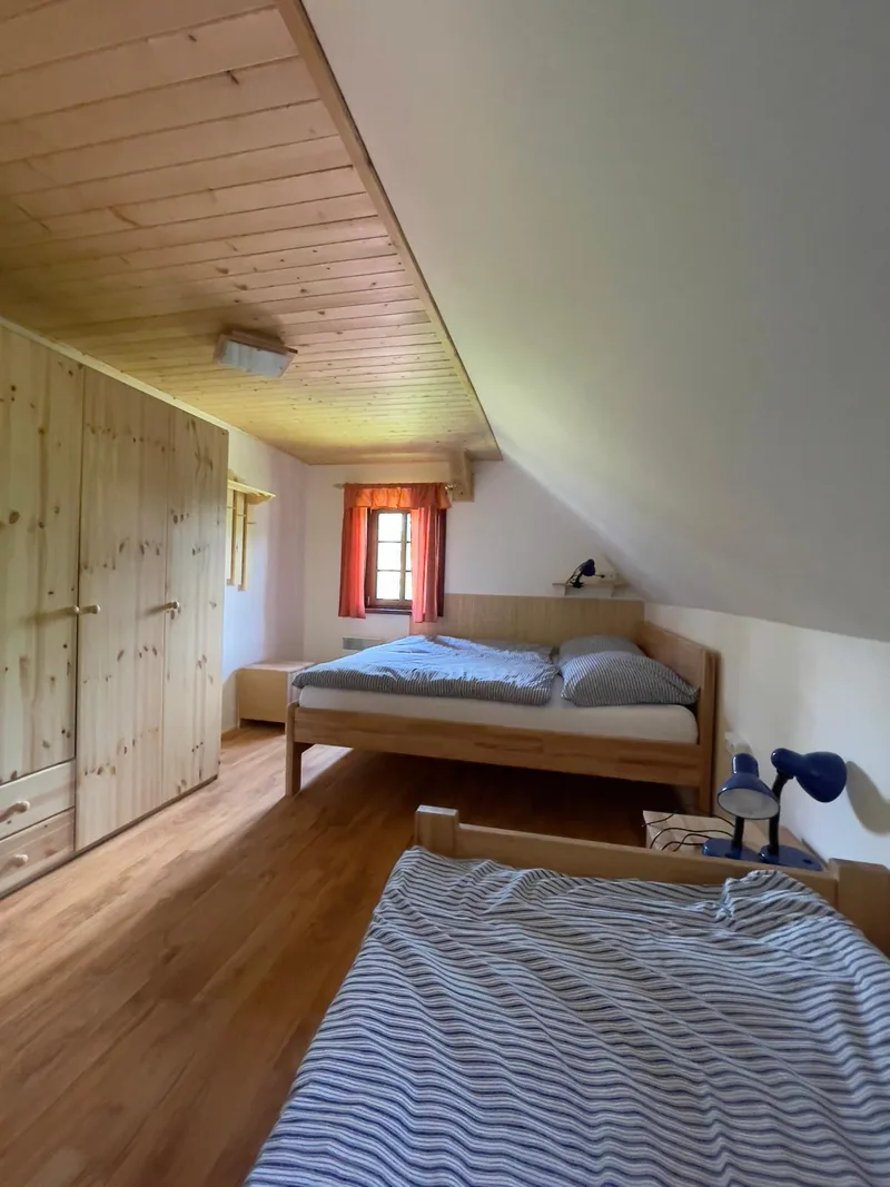 Ložnice s dřevěným obložením